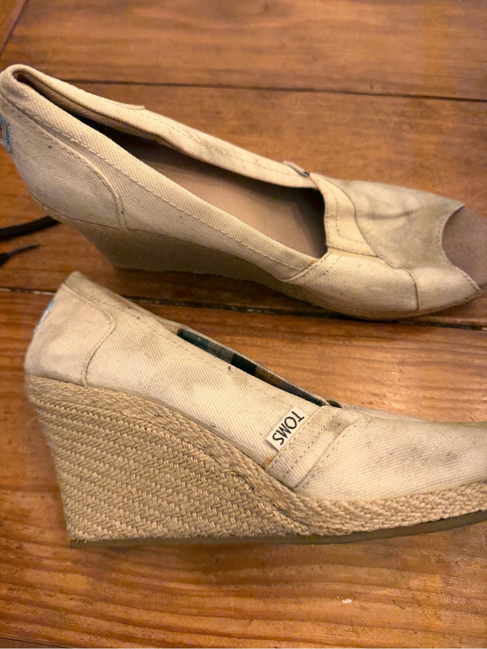 TOMS Beige Canvas Espadrille Wedge Heels